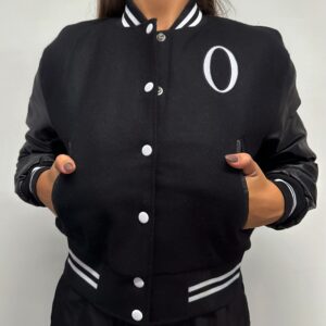 Crop Letterman Jacket Women’s Olympia Black