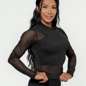 NEBBIA Women's Mesh Long Sleeve Top INTENSE Sheer Black Gold 847