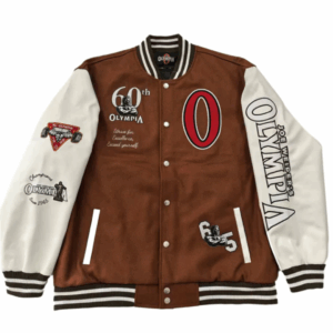 OIympia Brown and White Varsity Jacket