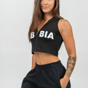 Sleeveless Zip-Up Hoodie MUSCLE MOMMY 258 Black